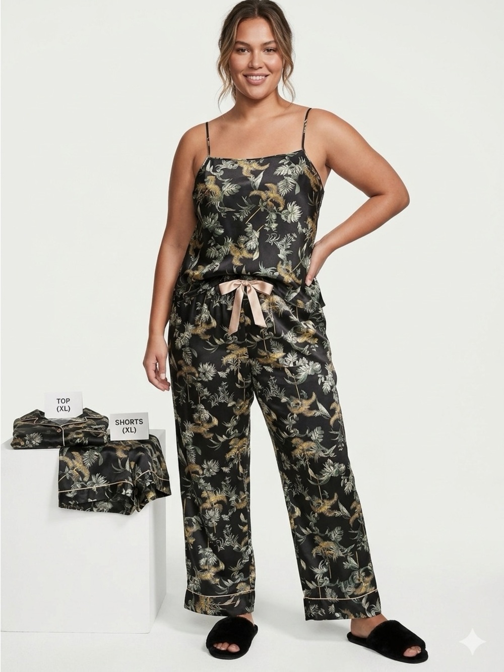 Victoria's Secret NWT Floral Satin Cami Top L & Pants XL Set